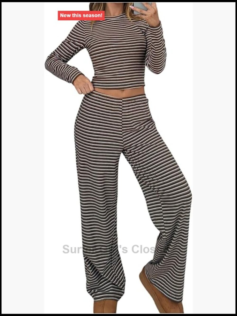 Striped Lounge Matching Set Crop Top Wide Leg Pants